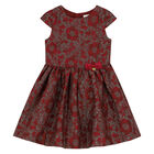Girls Red & Gold Jacquard Dress, 3, hi-res