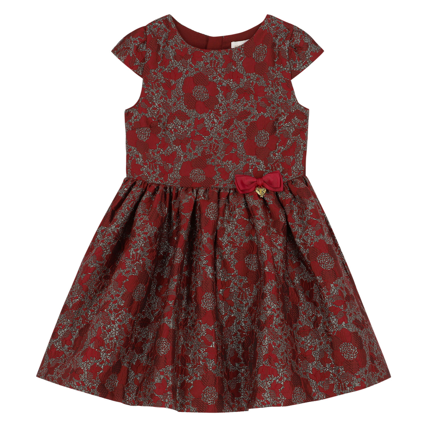 Girls Red & Gold Jacquard Dress, 3, hi-res
