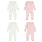Baby Girls White & Pink Babygrows ( 4 Pack ), 4, hi-res