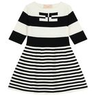 Girls White & Black Knitted Striped Dress, 1, hi-res