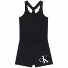 Girls Black Logo Playsuit, 1, hi-res