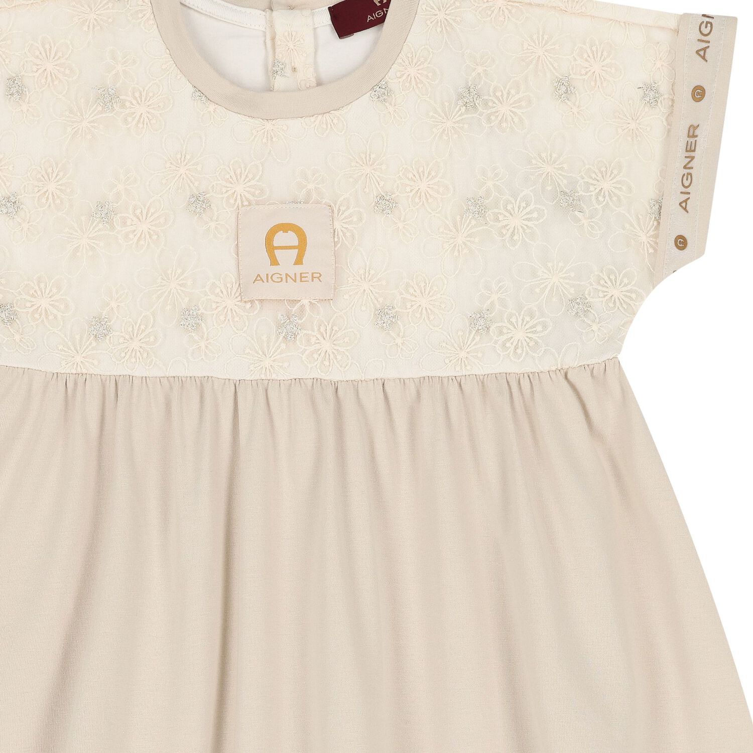 Girls Beige Embroidered Dress, 1, hi-res