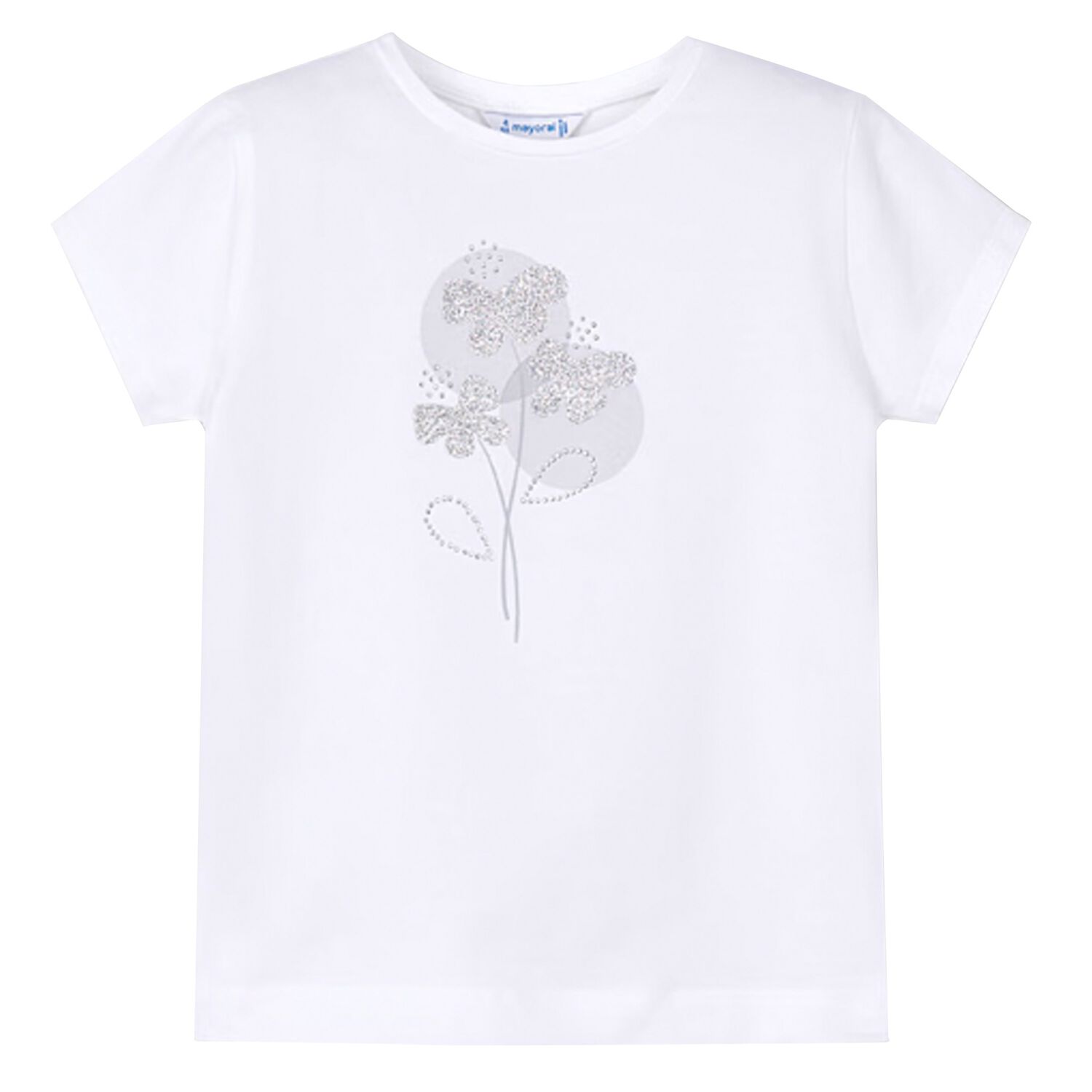 Girls White Cotton T-shirt, 3, hi-res