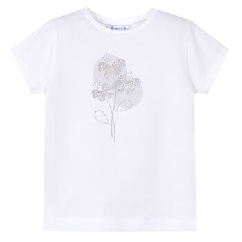 Girls White Cotton T-shirt