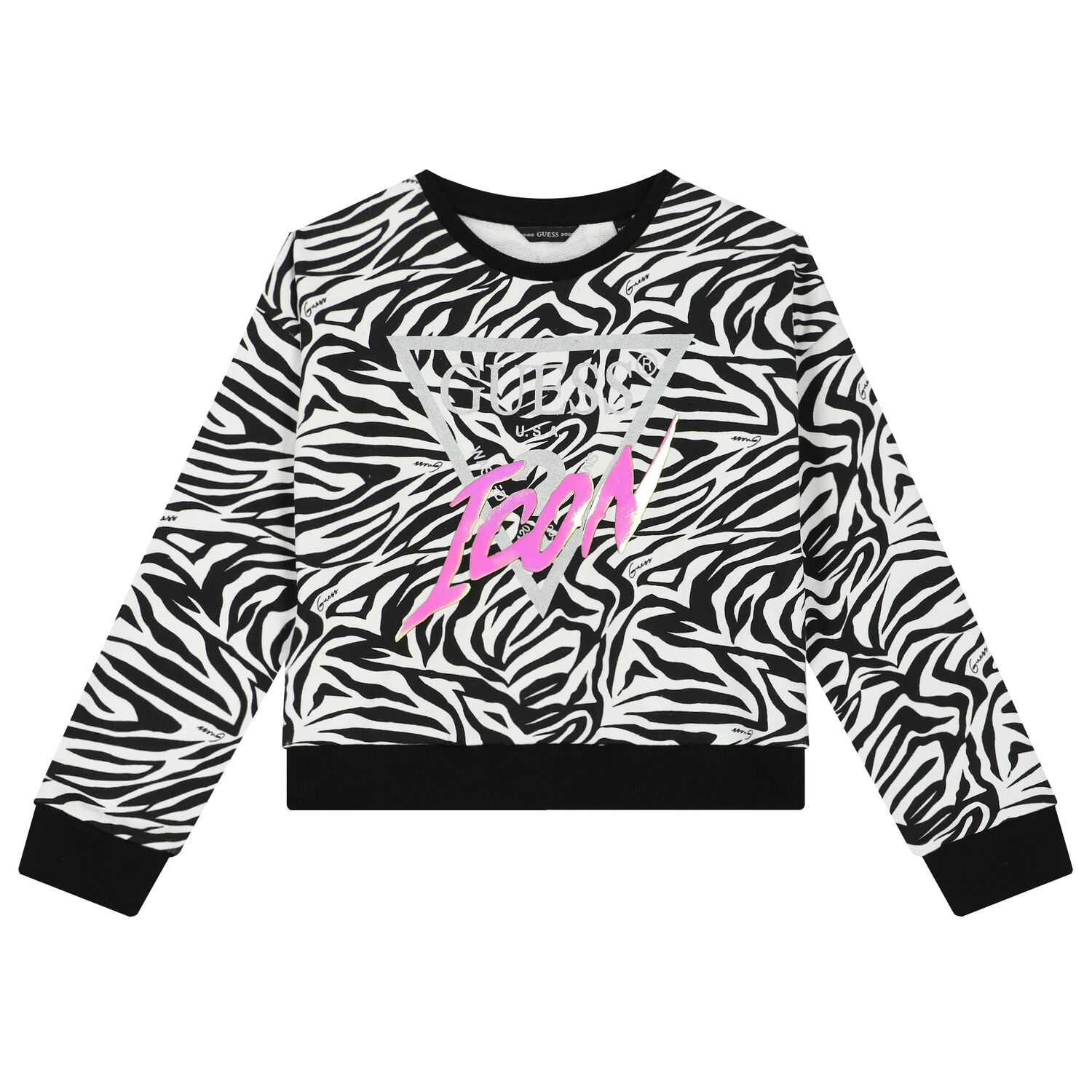 Girls Black & White Logo Sweatshirt, 2, hi-res