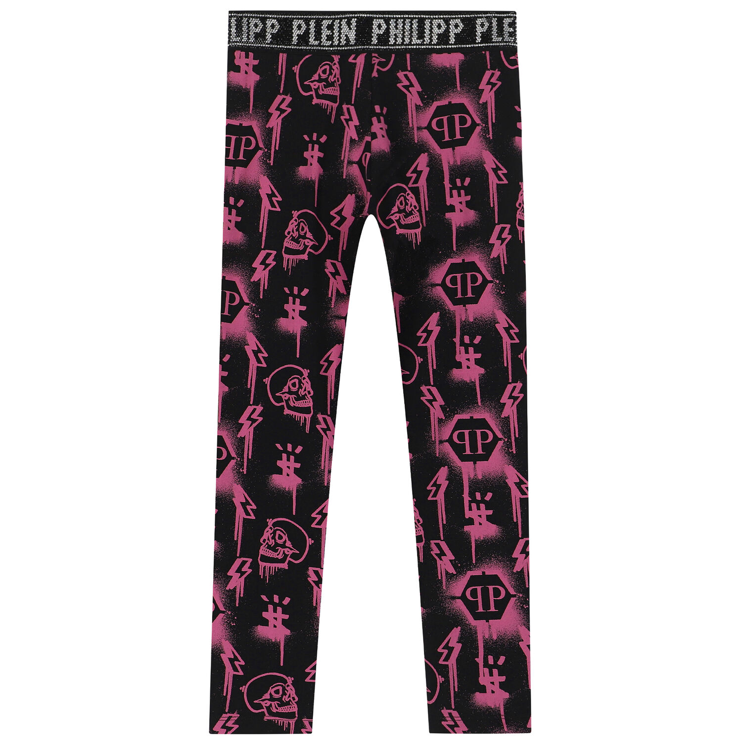 Girls Black & Pink Logo Embellished Leggings, 1, hi-res image number null