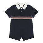 Baby Boys Navy Blue Web Striped Romper, 1, hi-res