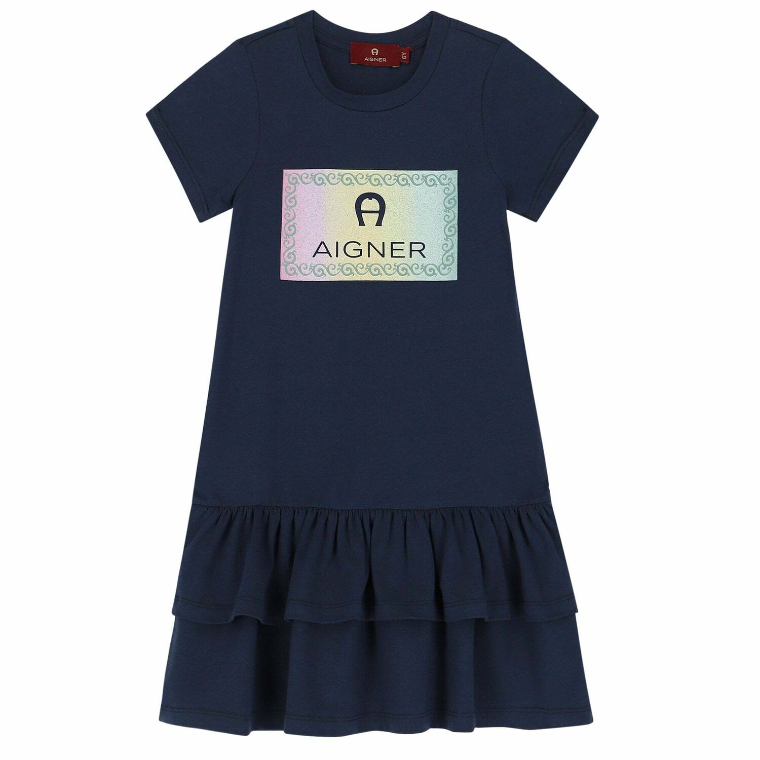 Girls Navy Logo Dress, 3, hi-res
