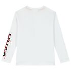 Boys White Logo Long Sleeve Top, 1, hi-res
