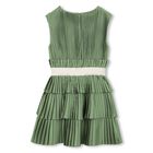 Girls Green Logo Pleated Satin Dress , 2, hi-res