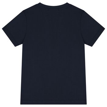 Boys Navy Blue & Gold Logo T-Shirt