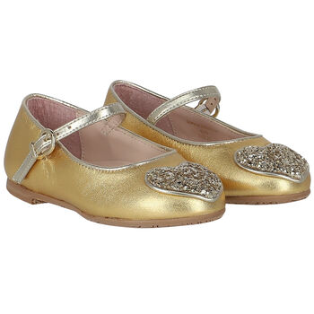 Girls Gold Heart Ballerina Shoes