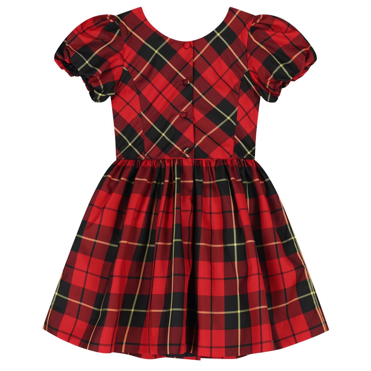 Girls Red & Black Tartan Taffeta Dress, 1, hi-res