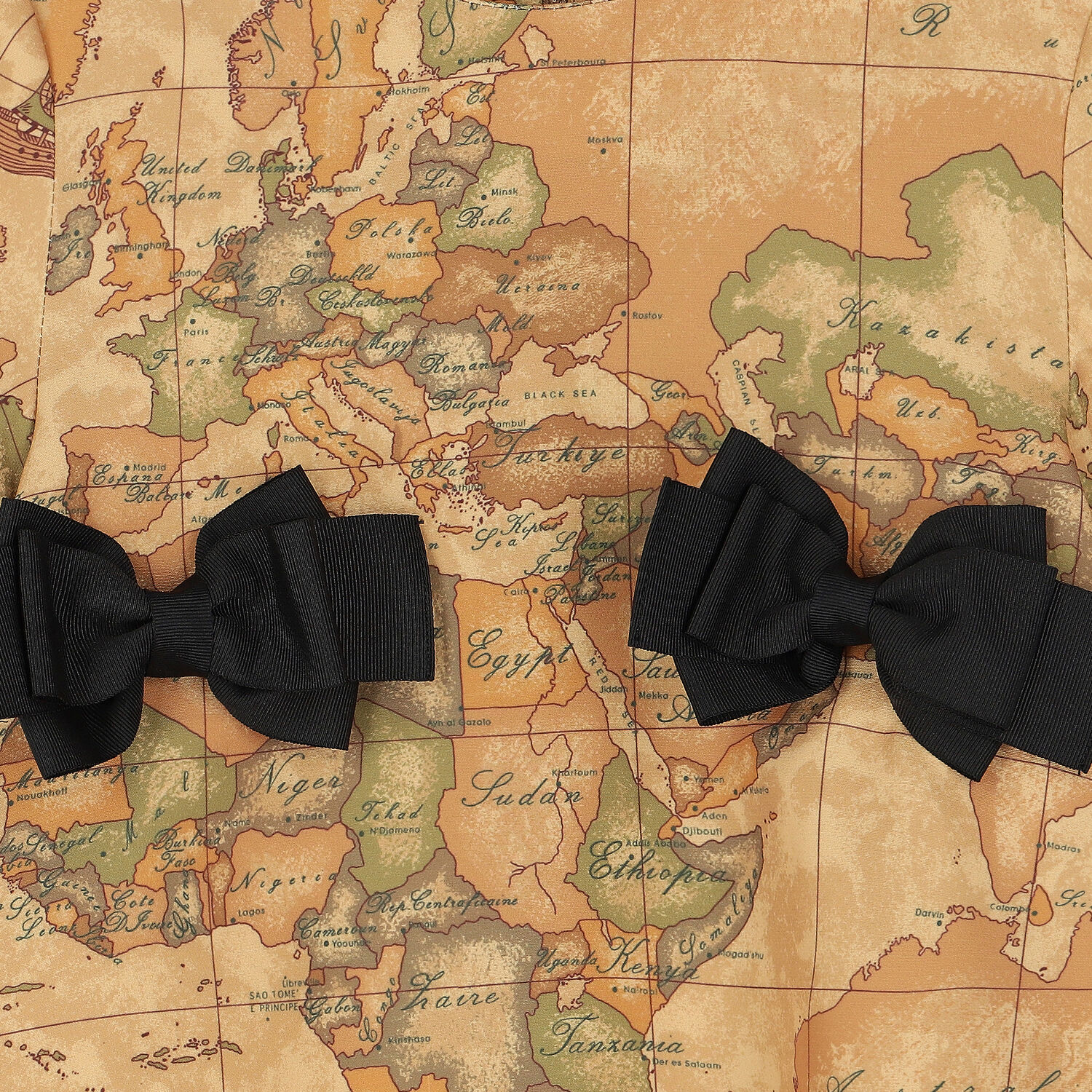 Girls Beige Geo Map Dress, 1, hi-res