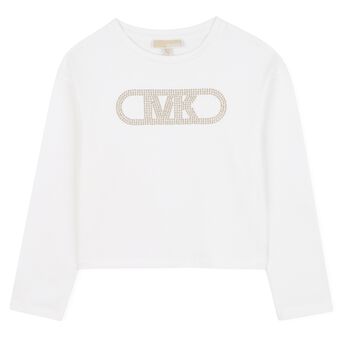 Girls White Logo Long Sleeve Top