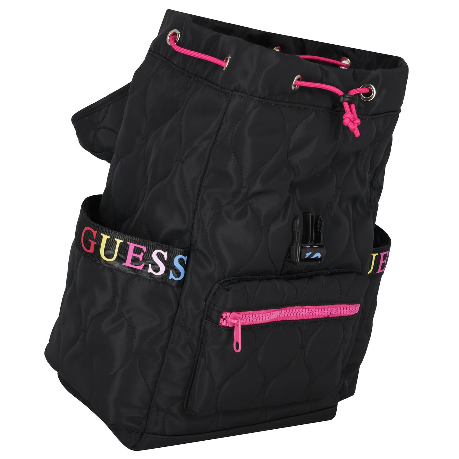 Girls Black Logo Quilted Backpack, 1, hi-res