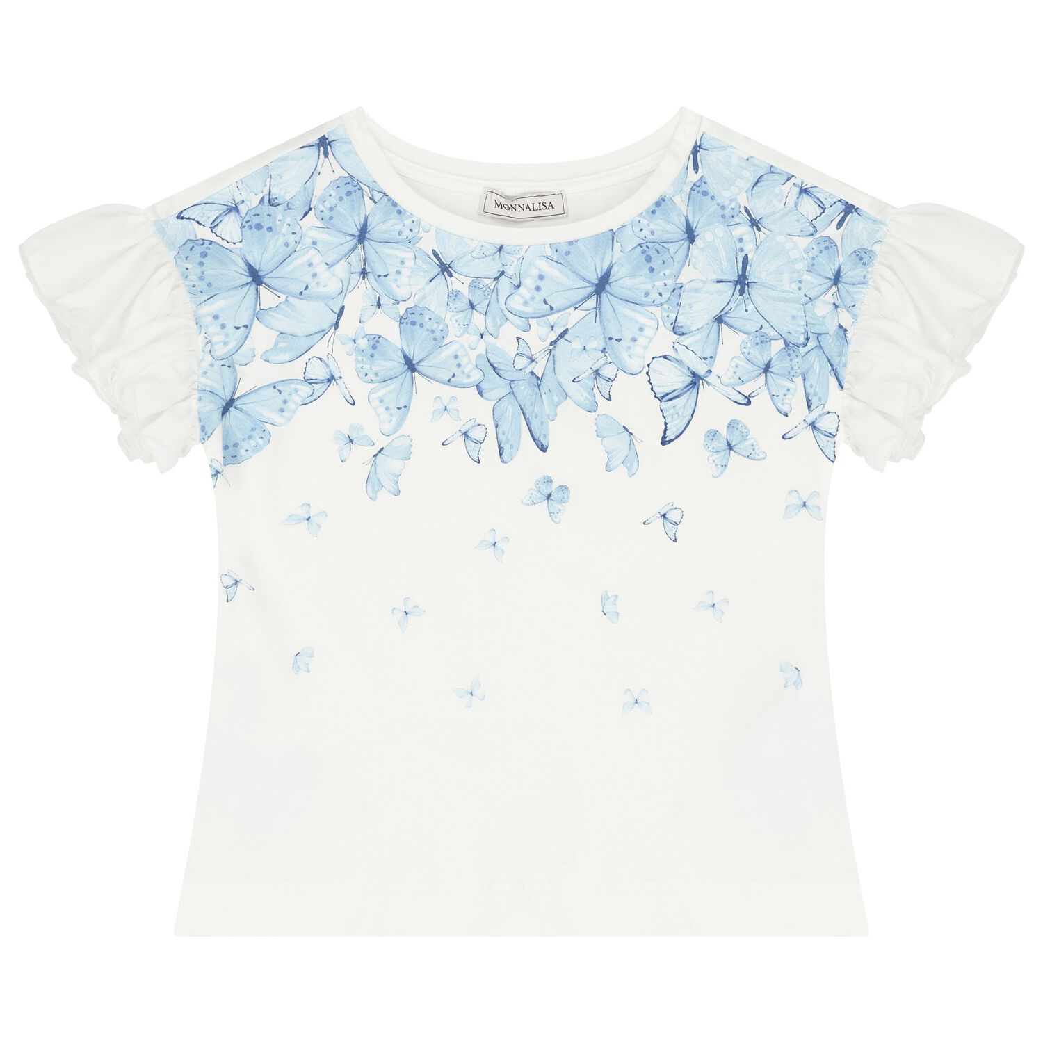 Girls White & Blue Butterfly Skirt Set, 1, hi-res image number null