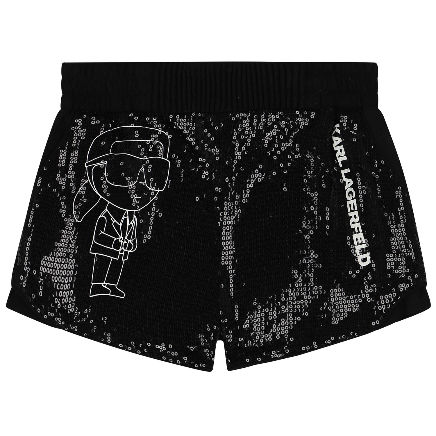 Girls Black Logo Sequin Shorts, 1, hi-res