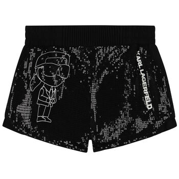 Girls Black Logo Sequin Shorts