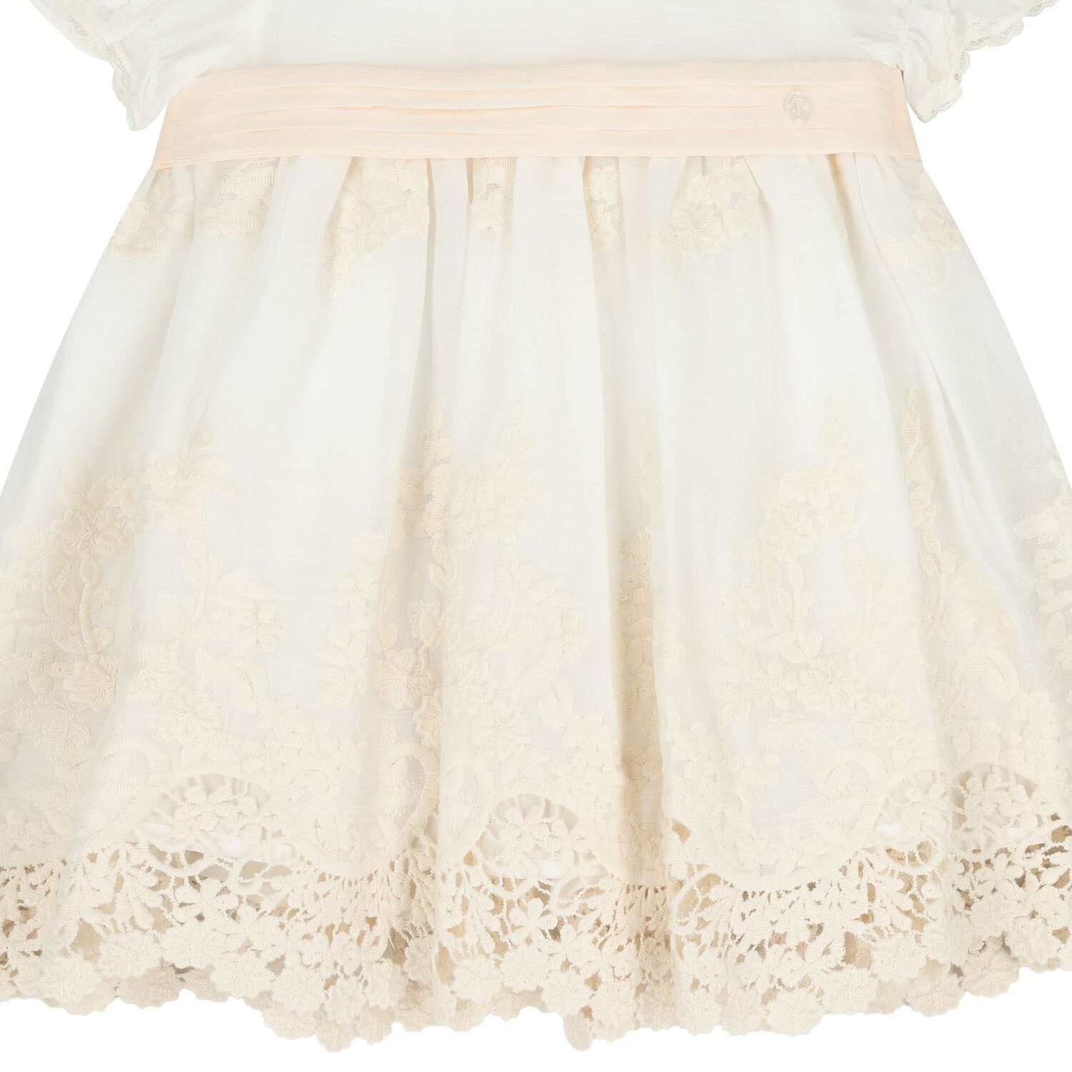 Baby Girls White & Pink Floral Embroidered Dress, 1, hi-res