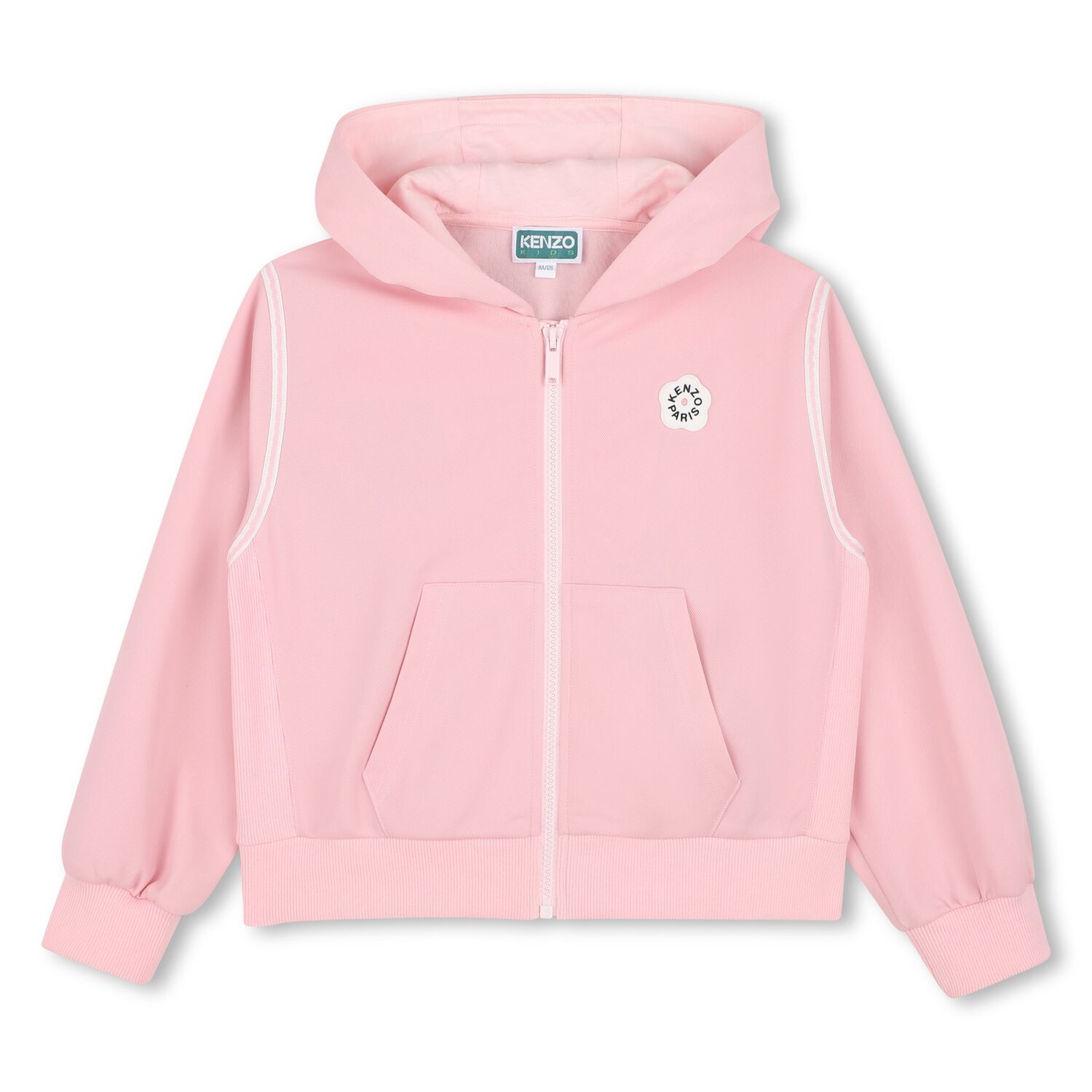 Girls Pink Bokeh Flower Logo Hooded Zip Up Top, 1, hi-res