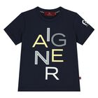 Younger Boys Navy Blue Logo T-Shirt, 2, hi-res