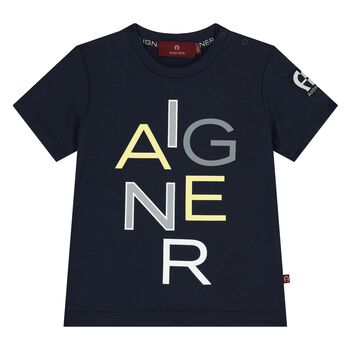 Younger Boys Navy Blue Logo T-Shirt