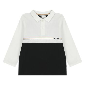 Younger Boys White & Black Logo Polo Shirt