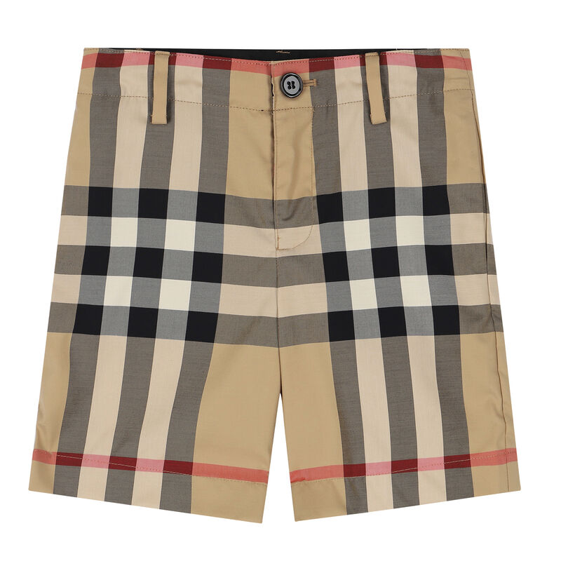 Boys Beige Checkered Shorts, 1, hi-res image number null