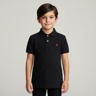 Boys Black Logo Polo Shirt , 1, hi-res
