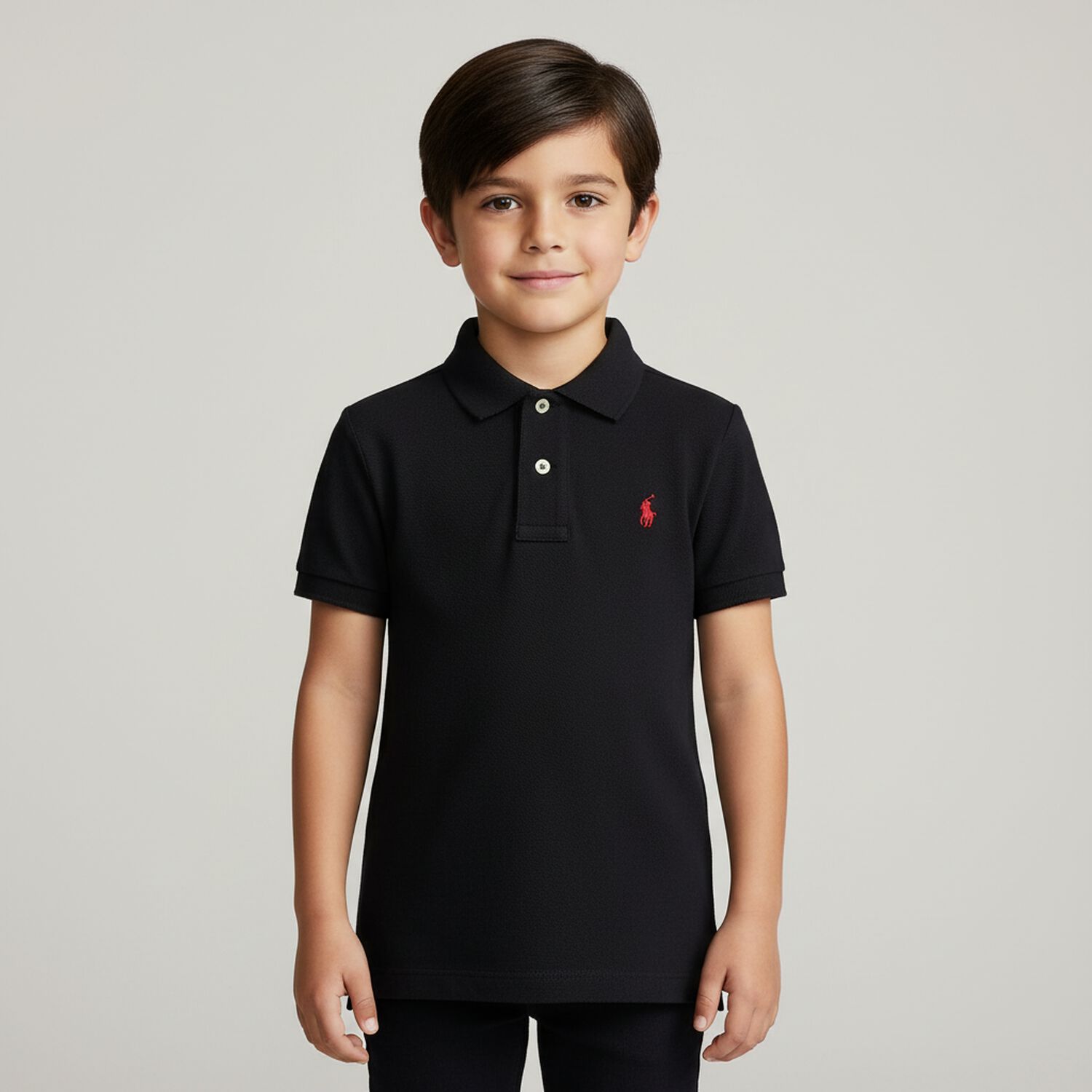 Boys Black Logo Polo Shirt , 1, hi-res