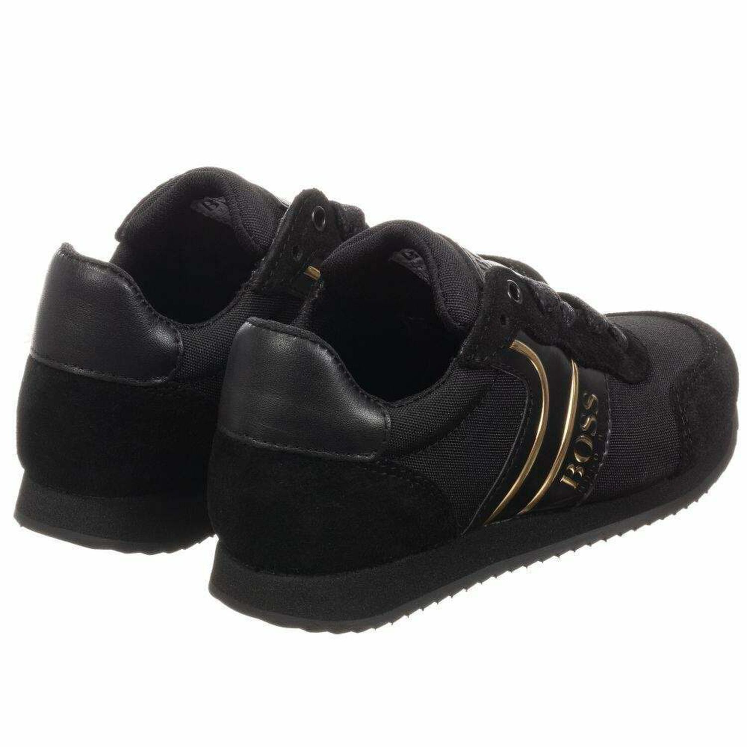 Boys Black & Gold Trainers, 1, hi-res