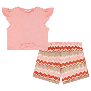 Girls Pink Zigzag Shorts Set