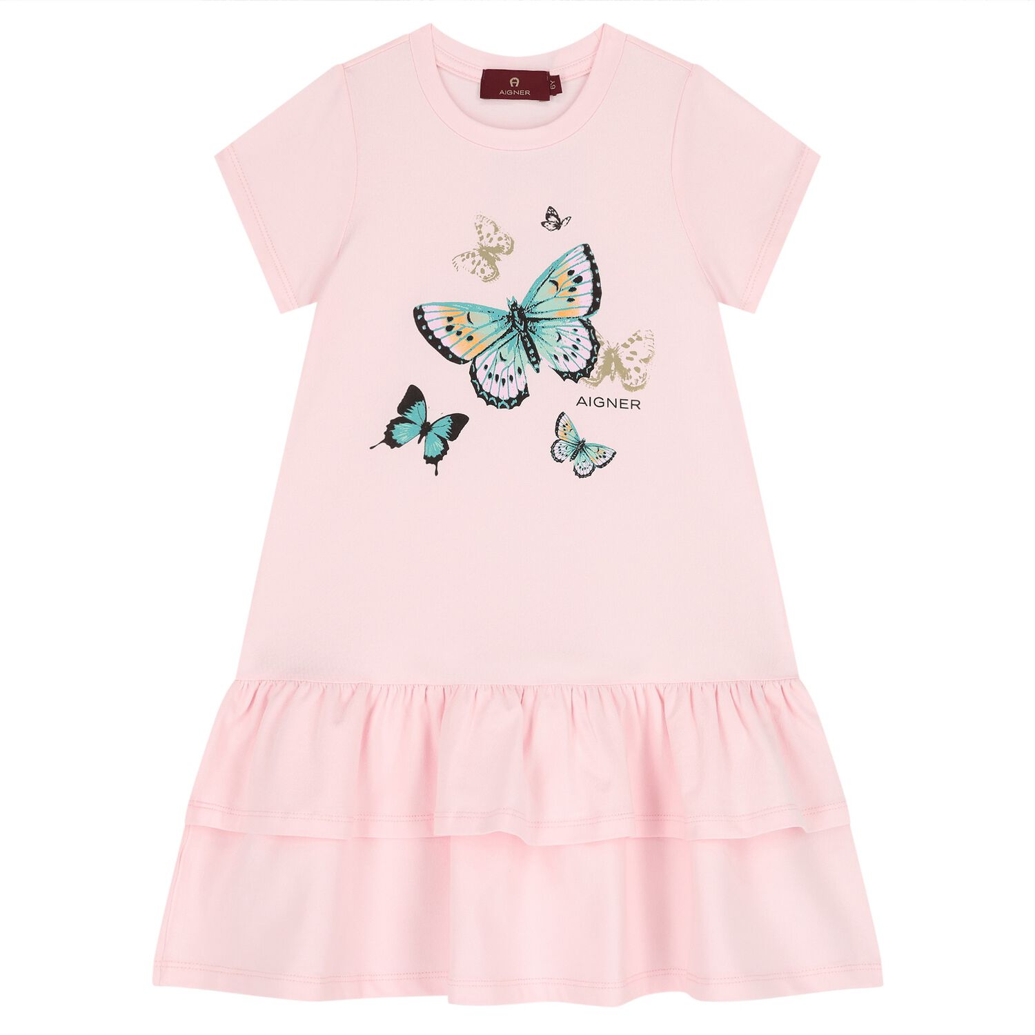 Girls Pink Butterflies Logo Dress, 3, hi-res