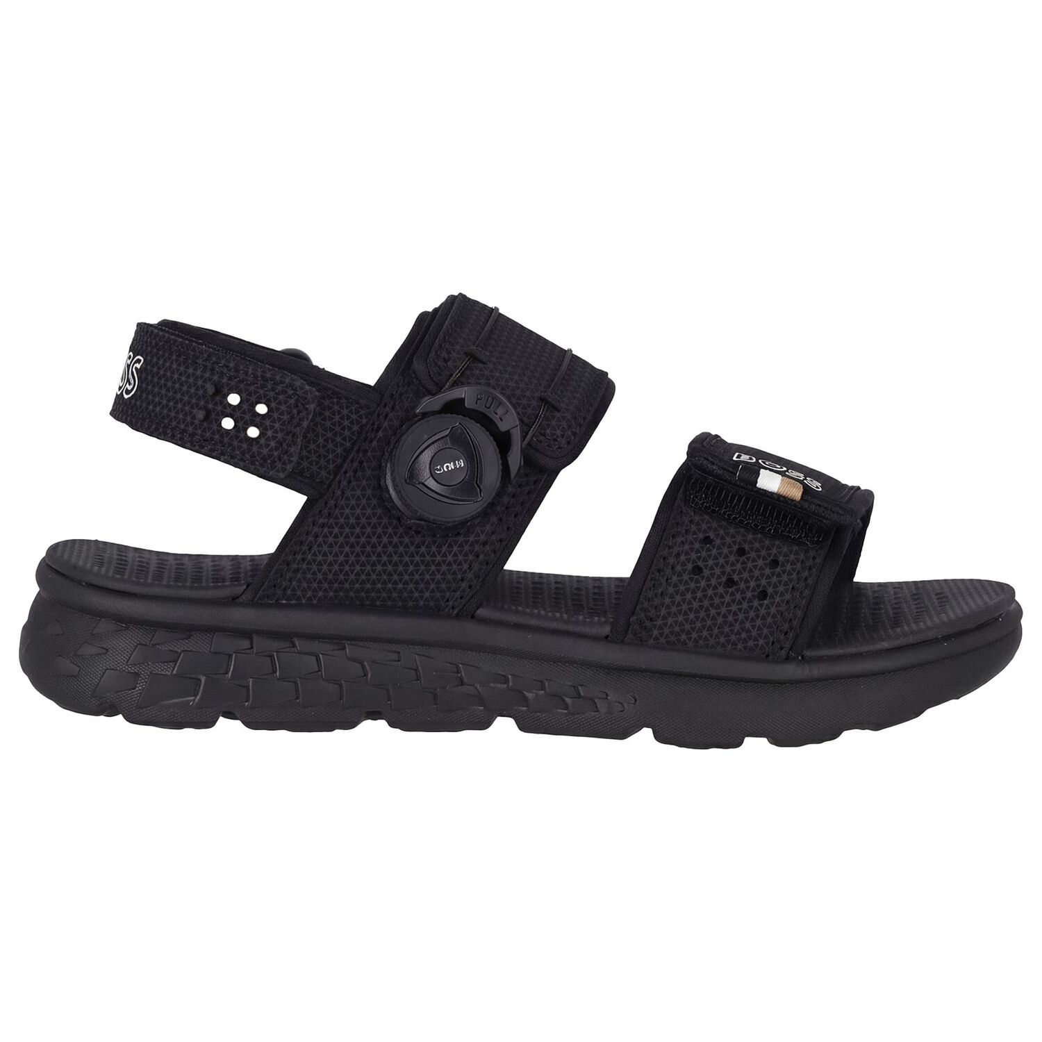 Boys Black Logo Sandals, 1, hi-res