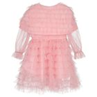 Girls Pink Ruffle Tulle Cape Dress, 1, hi-res