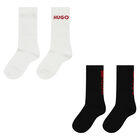 Boys Black & White Logo Socks (2 Pack), 1, hi-res