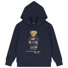 Boys Navy Blue Polo Bear Hooded Top, 1, hi-res