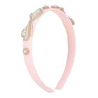 Girls Pink Velvet Embellished Headband, 1, hi-res