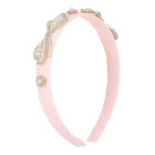 Girls Pink Velvet Embellished Hairband, 1, hi-res
