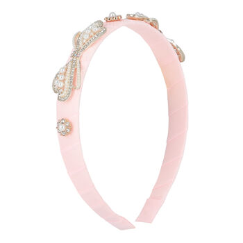 Girls Pink Velvet Embellished Headband