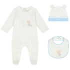 Boys Ivory & Blue Babygrow, Hat & Bib Set, 3, hi-res