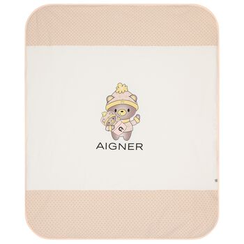 Baby Girls Ivory & Pink Teddy Bear Logo Blanket