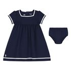 Baby Girls Navy Blue Logo Dress Set, 1, hi-res
