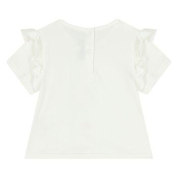 Younger Girls Ivory Flower T-Shirt