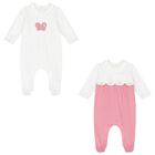 Baby Girls White & Pink Babygrows ( 2-Pack ), 1, hi-res