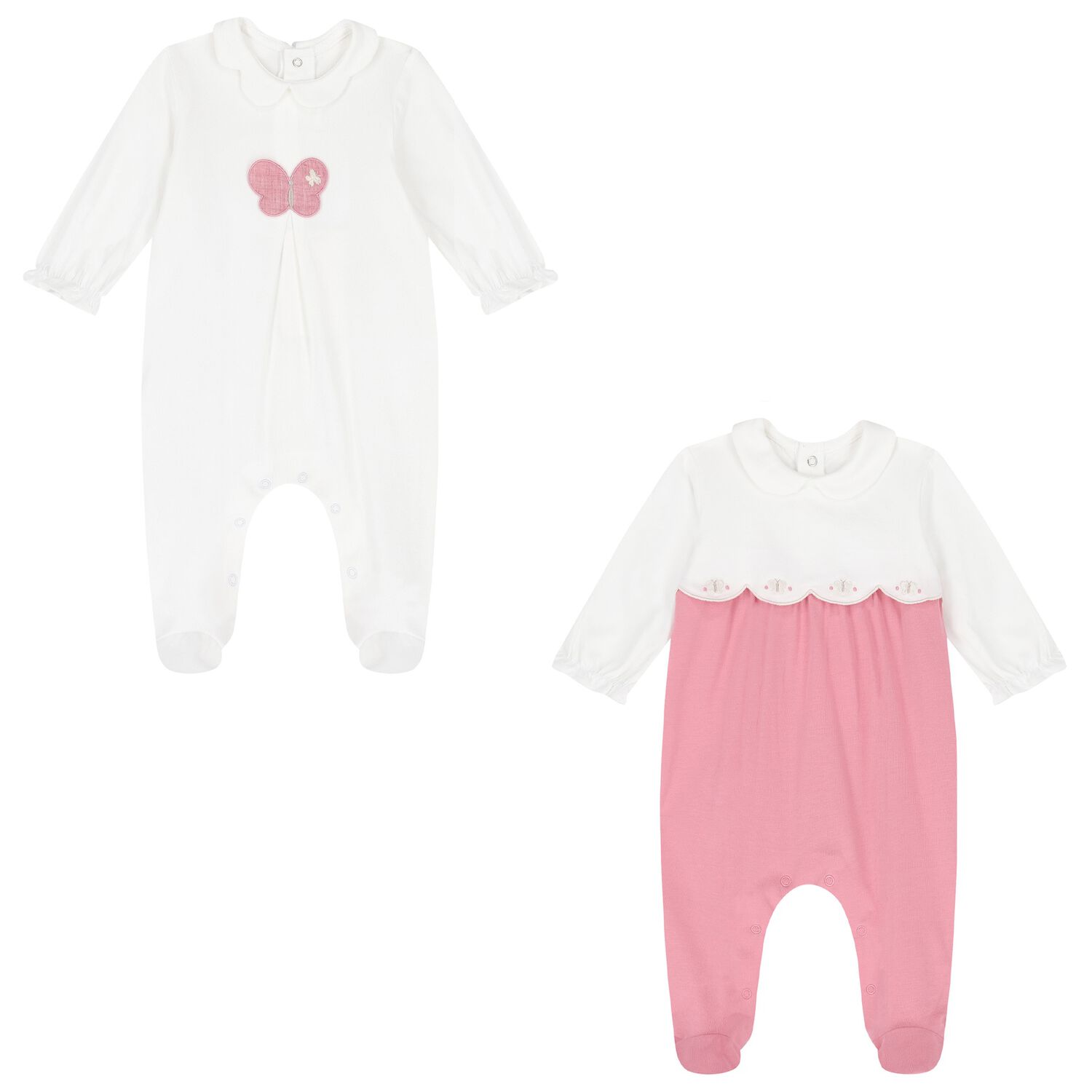 Baby Girls White & Pink Babygrows ( 2-Pack ), 1, hi-res
