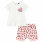 Younger Girls White & Pink Logo Short Set, 1, hi-res