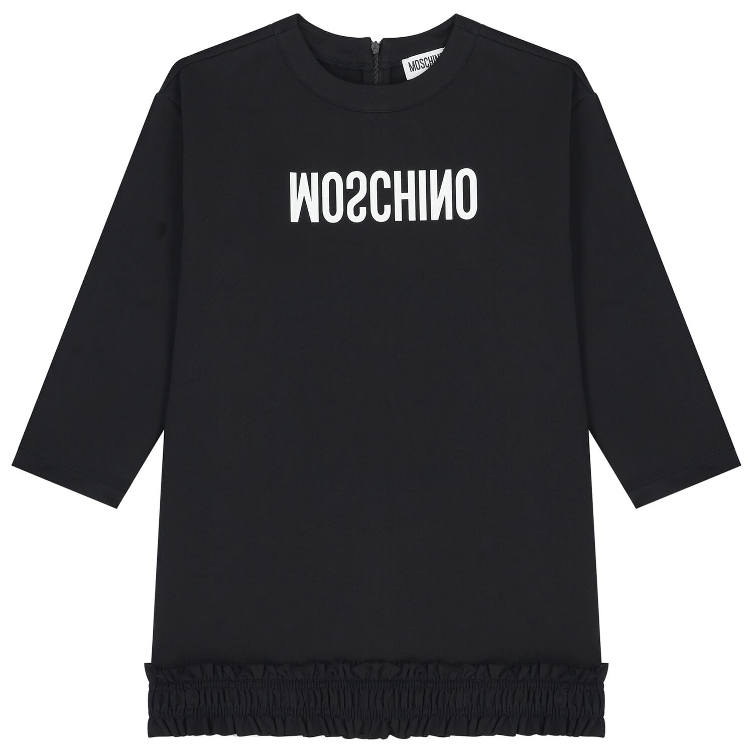 Girls Black Logo Ruffled Dress, 1, hi-res