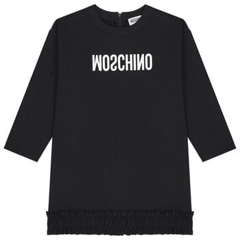 Girls Black Logo Ruffled Dress